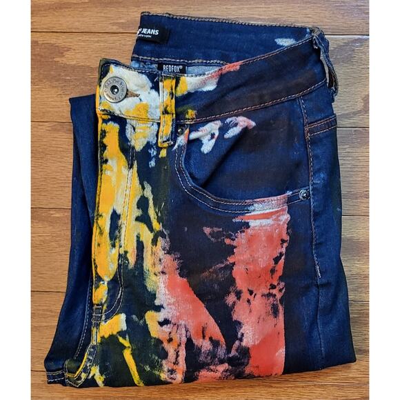 RED FOX Colorful Artsy Multi Colored Painted Neon Jeans Women Junior Size 11 - Picture 11 of 12